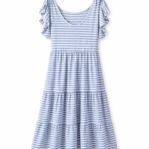 Summer Ready. Max Studio Blue Striped Tiered Midi Dress M Ruffle Sleeve